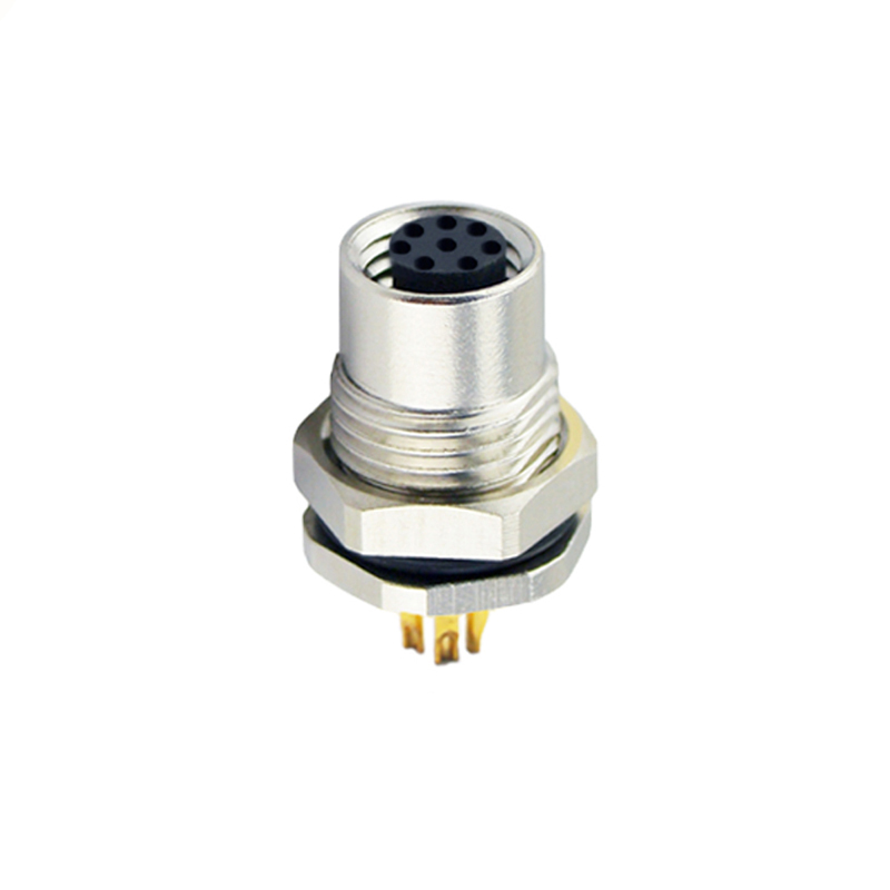 M8 8pins A code female straight front panel mount connector,unshielded,solder,brass with nickel plated shell